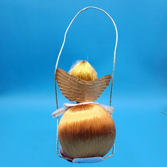 Vintage 1960s Pink Satin Ball Angel Ornament Foil Wings Spun Cotton Composite v5 - Picture 7 of 9